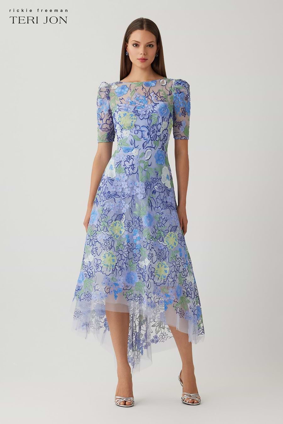 teri jon dresses Teri Jon Embroidred Tulle Floral High Low Hem Dress Size 4