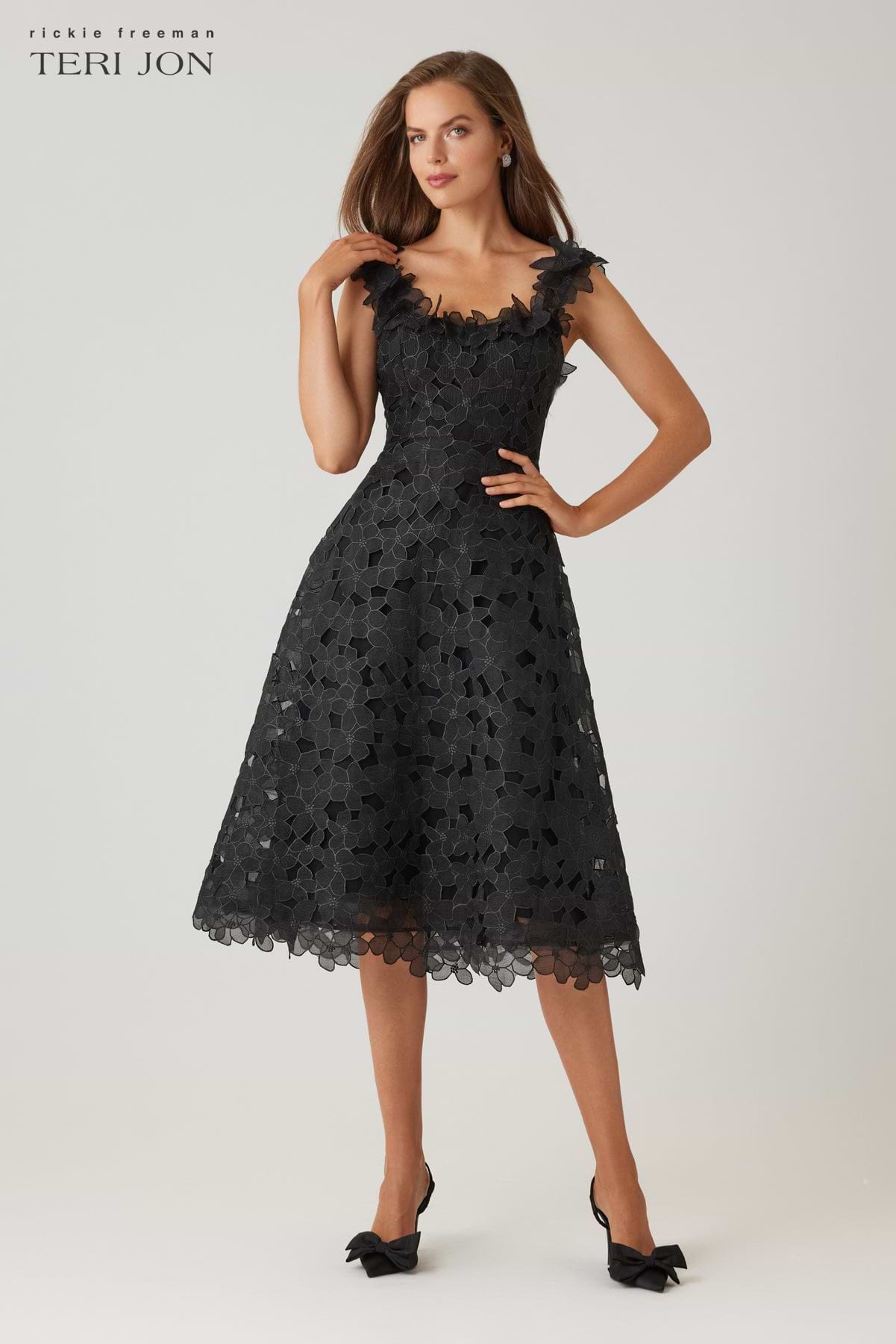 organza dresses for women Organza Lace Sleeveless 3D Flower Neckline A Line Dress – Terijon.com