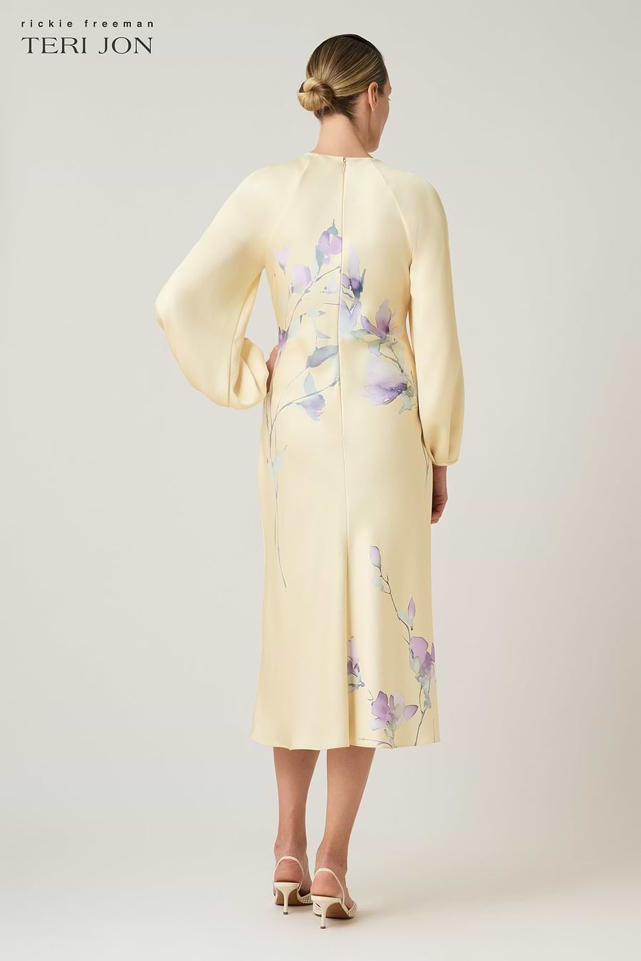 floral silk dress long sleeve After Six Women's Floral Satin Twill Ballgown - Blue