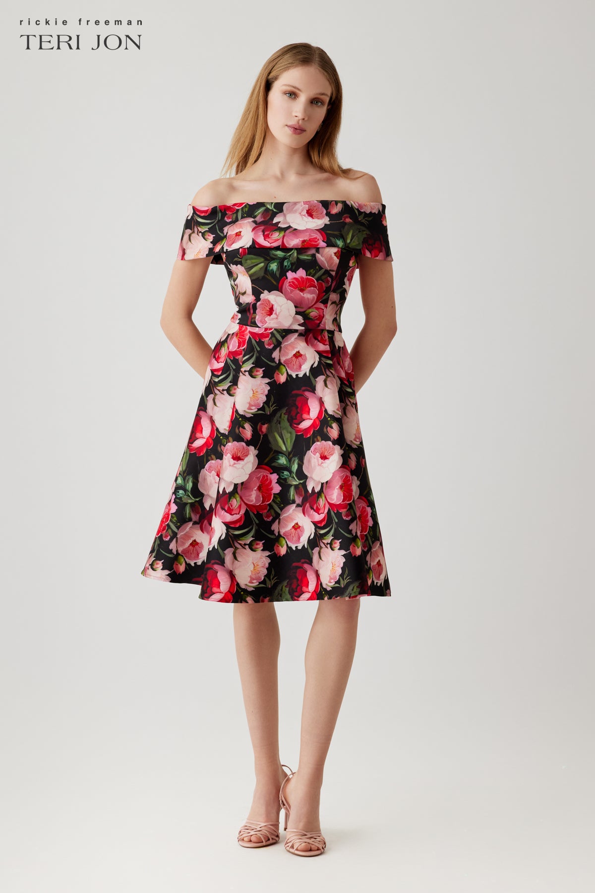 Mikado Floral Print Fit And Flare Dress