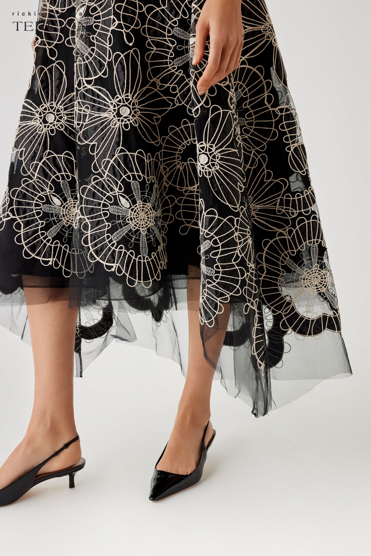 Embroidered Tulle High Low Tea Length Dress – Terijon.com