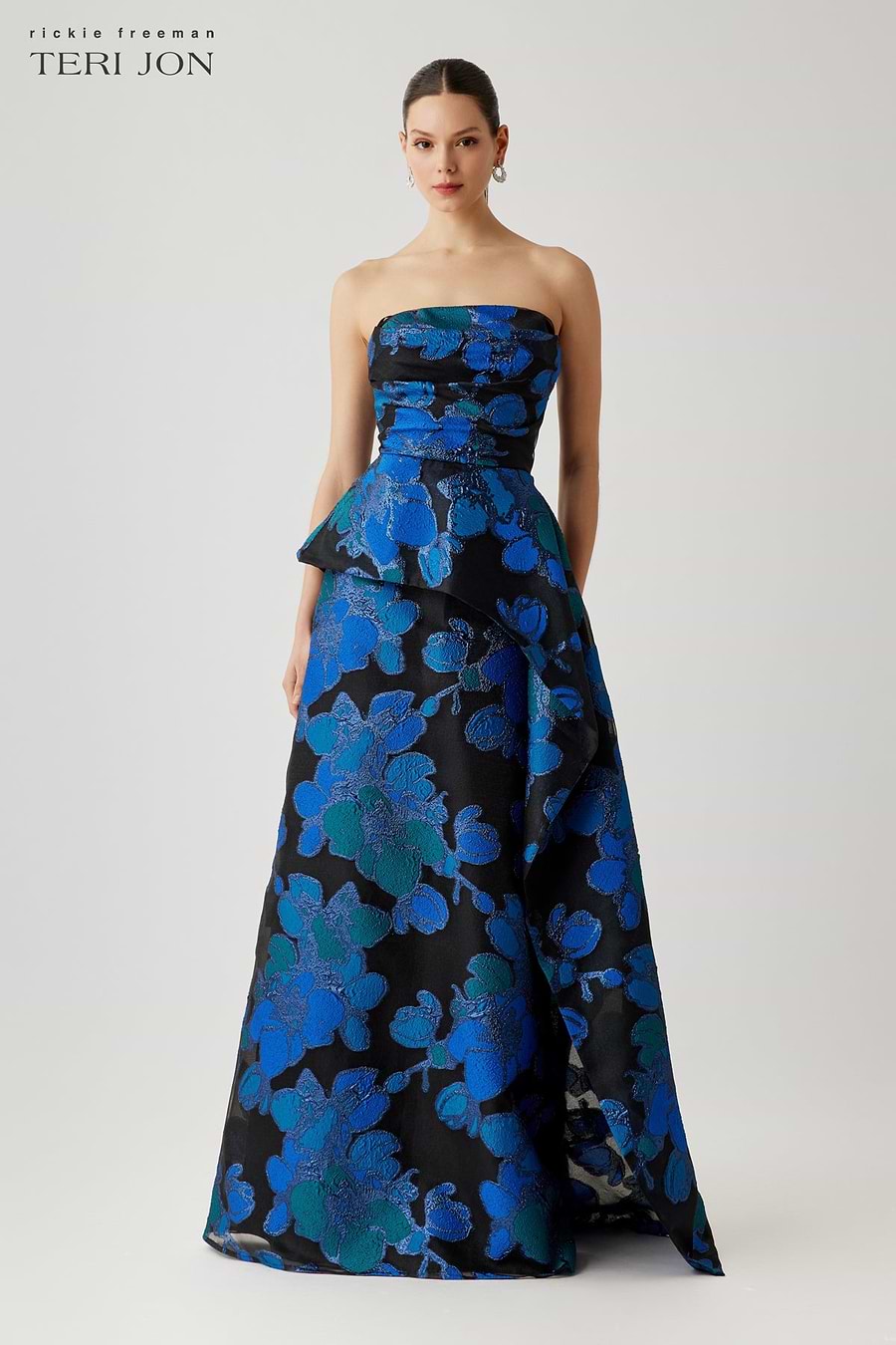 blue strapless peplum dress Azure Strapless Peplum Sequin Midi Dress kalisa