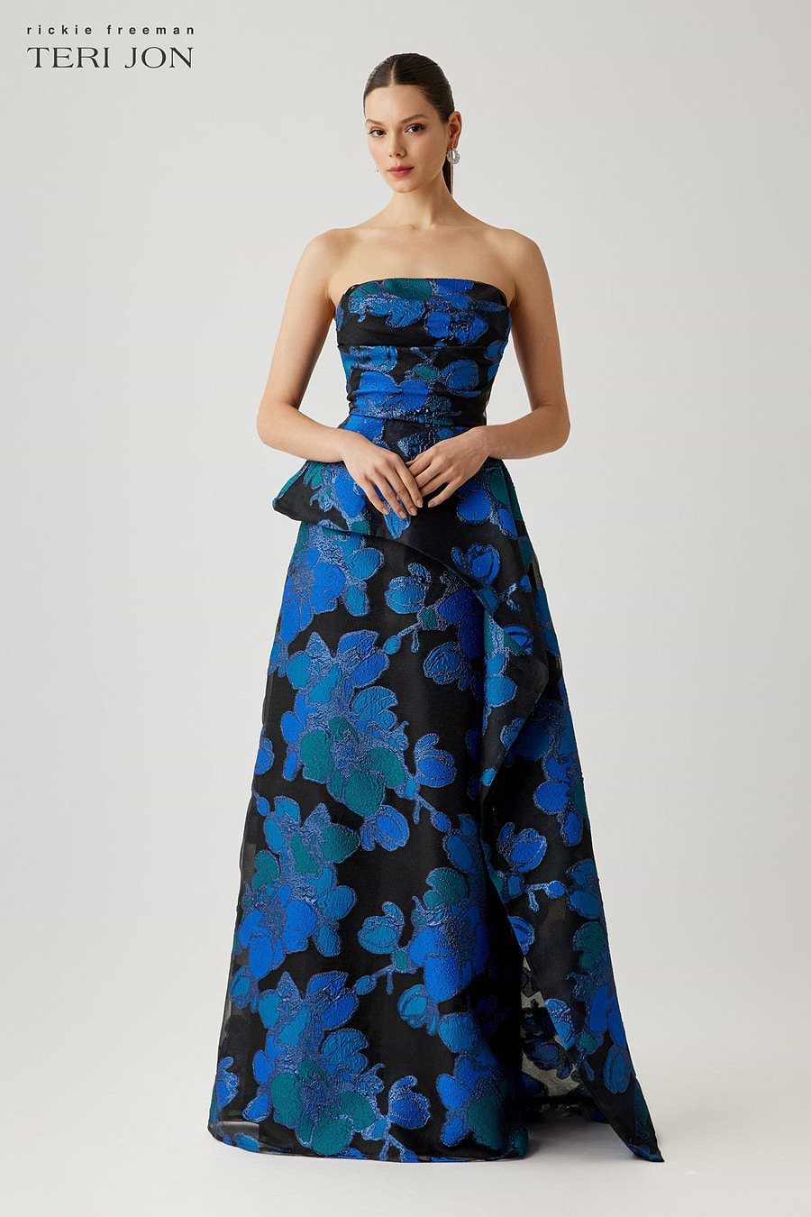 Teri Jon Strapless Organza Jacquard Draped Bodice Peplum Gown Size 20 Teri Jon Strapless Organza Jacquard Draped Bodice Peplum Gown Size 20
