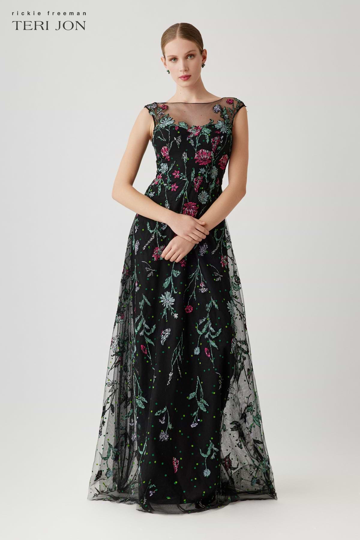 Embroidered Tulle Cap Sleeve Fit And Flare Gown Terijon.com Embroidered Tulle Cap Sleeve Fit And Flare Gown Terijon.com