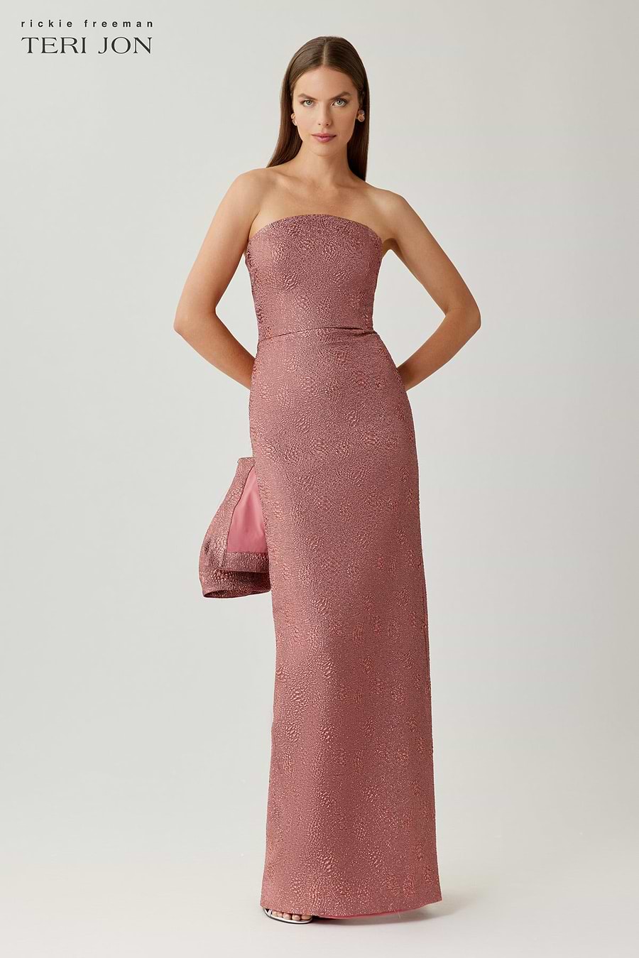 strapless metallic jacquard dress Terani Couture 252E5200 - Long Metallic Jacquard Sheath Dress