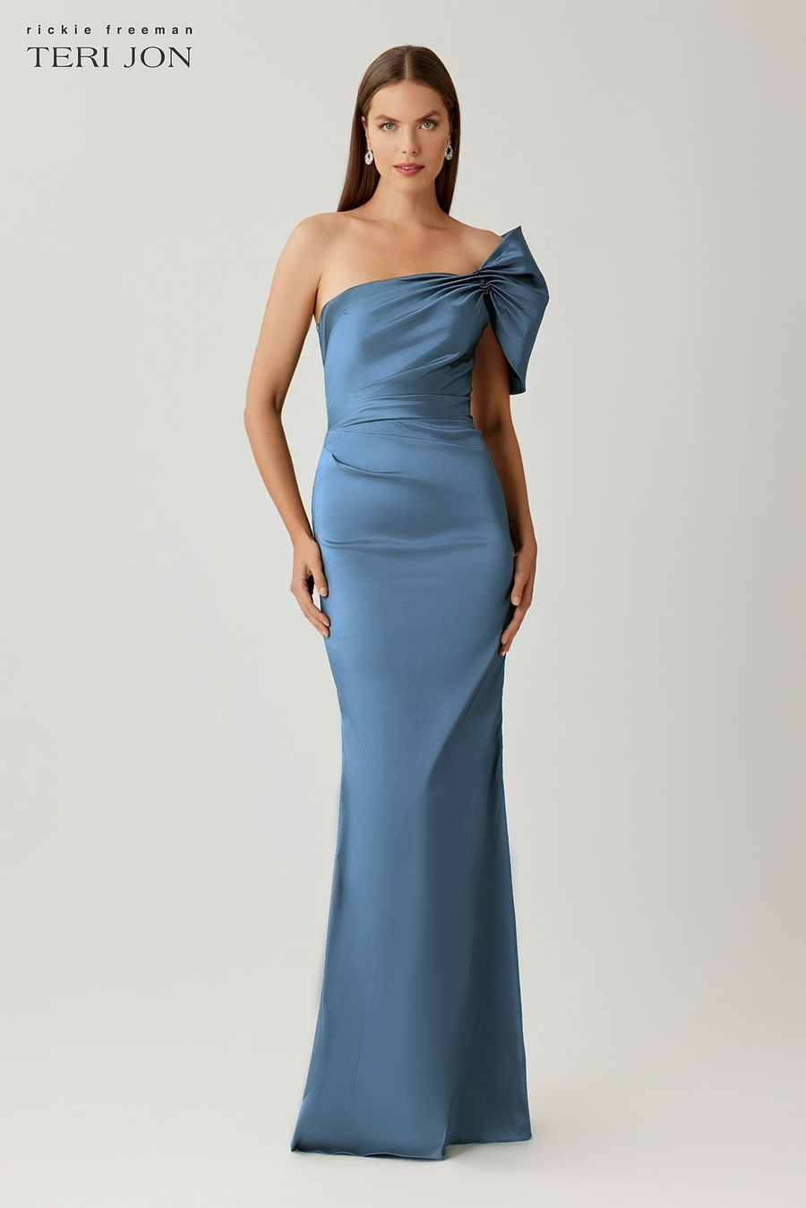 ruched taffeta dress Teri Jon Taffeta Bow One Shoulder Ruched Gown Size 0