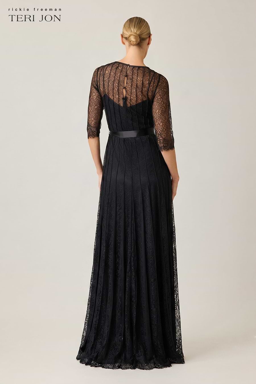 teri jon lace dress Teri Jon 3/4 Sleeve Lace Fit And Flare Dress with Bow