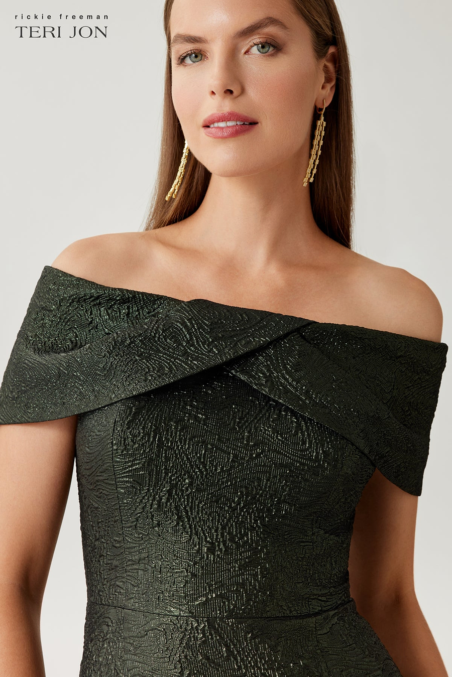 【最終値下げ】Shoulder ribbon jacquard dress Jacquard Envelope Bodice Off The Shoulder Gown – Terijon.com