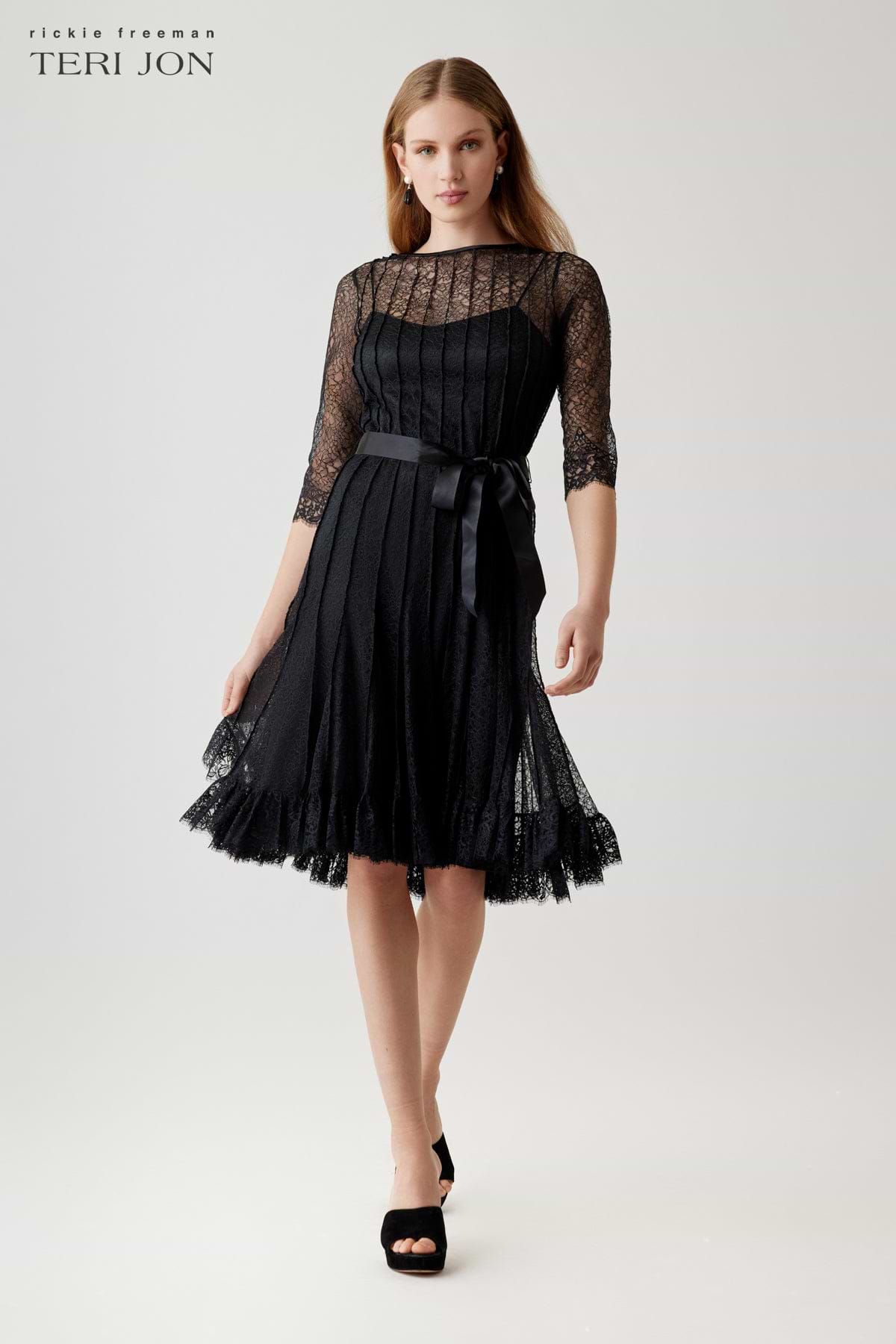 Lace Pintuck Ruffle Hem Dress Lace Pintuck Ruffle Hem Dress