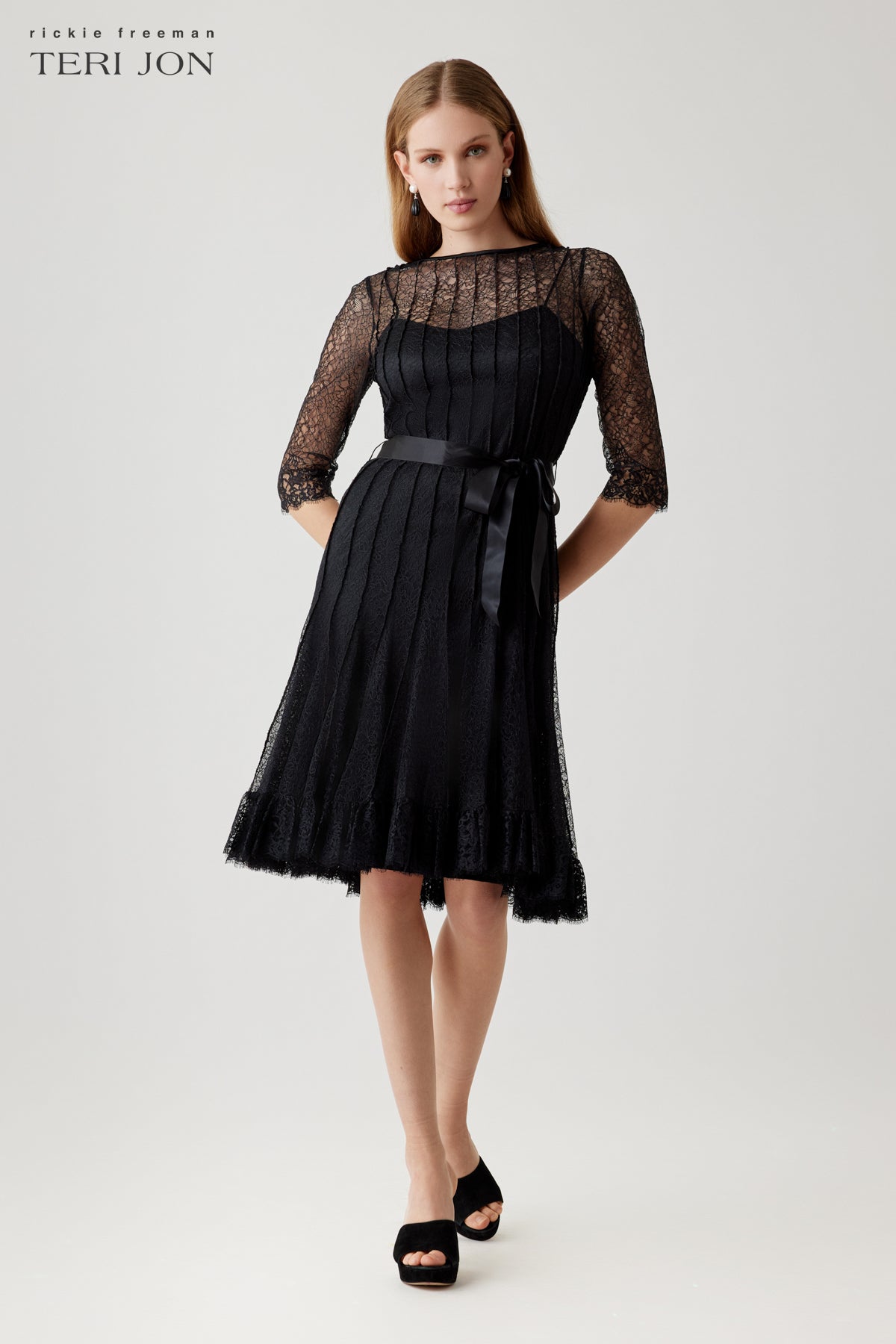 Lace Pintuck Ruffle Hem Dress – Terijon.com