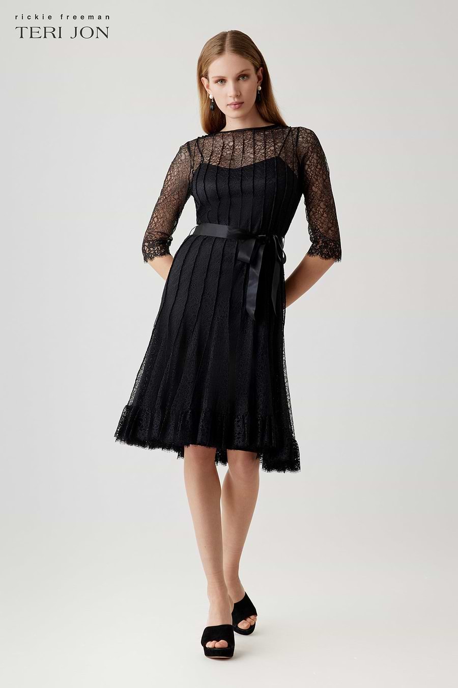 teri jon black lace dress Teri Jon Lace And Tulle Fit And Flare Dress Size 14