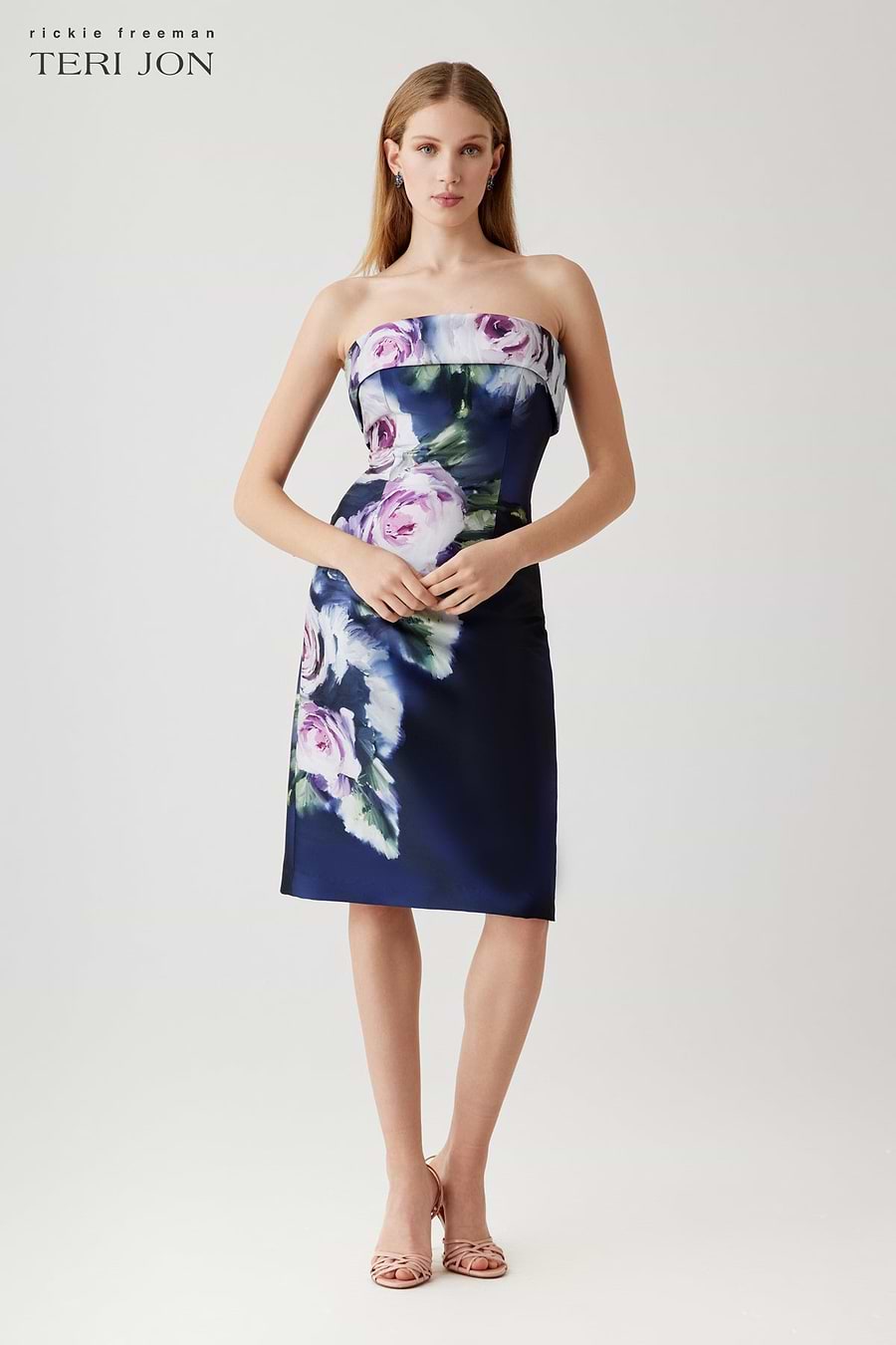 Mikado Floral Border Print Strapless Dress Terijon.com Mikado Floral Border Print Strapless Dress Terijon.com
