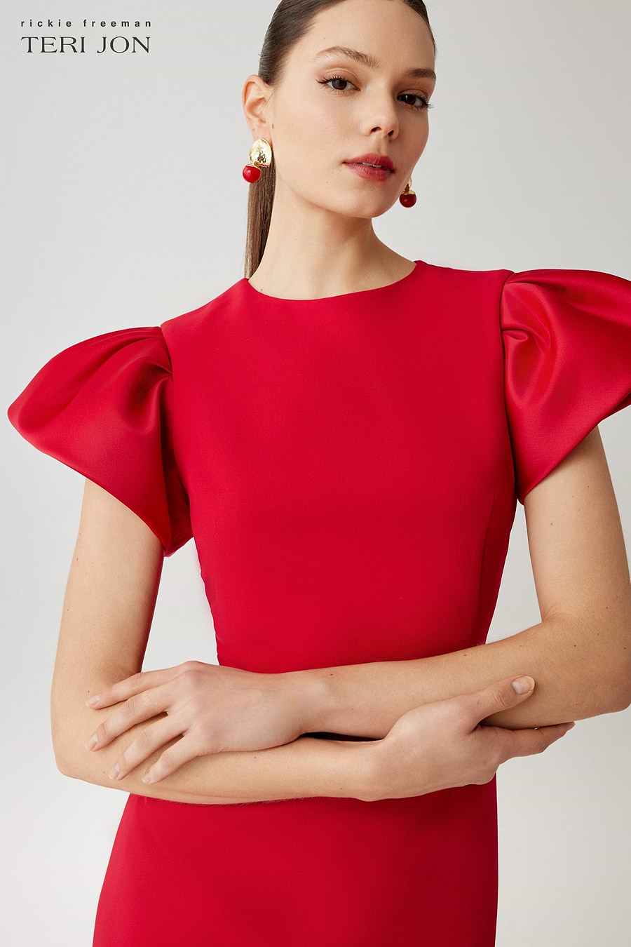 Teri Jon Crepe Sheath Dress With Satin Flounce Short Sleeves Size 22 Teri Jon Crepe Sheath Dress With Satin Flounce Short Sleeves Size 22