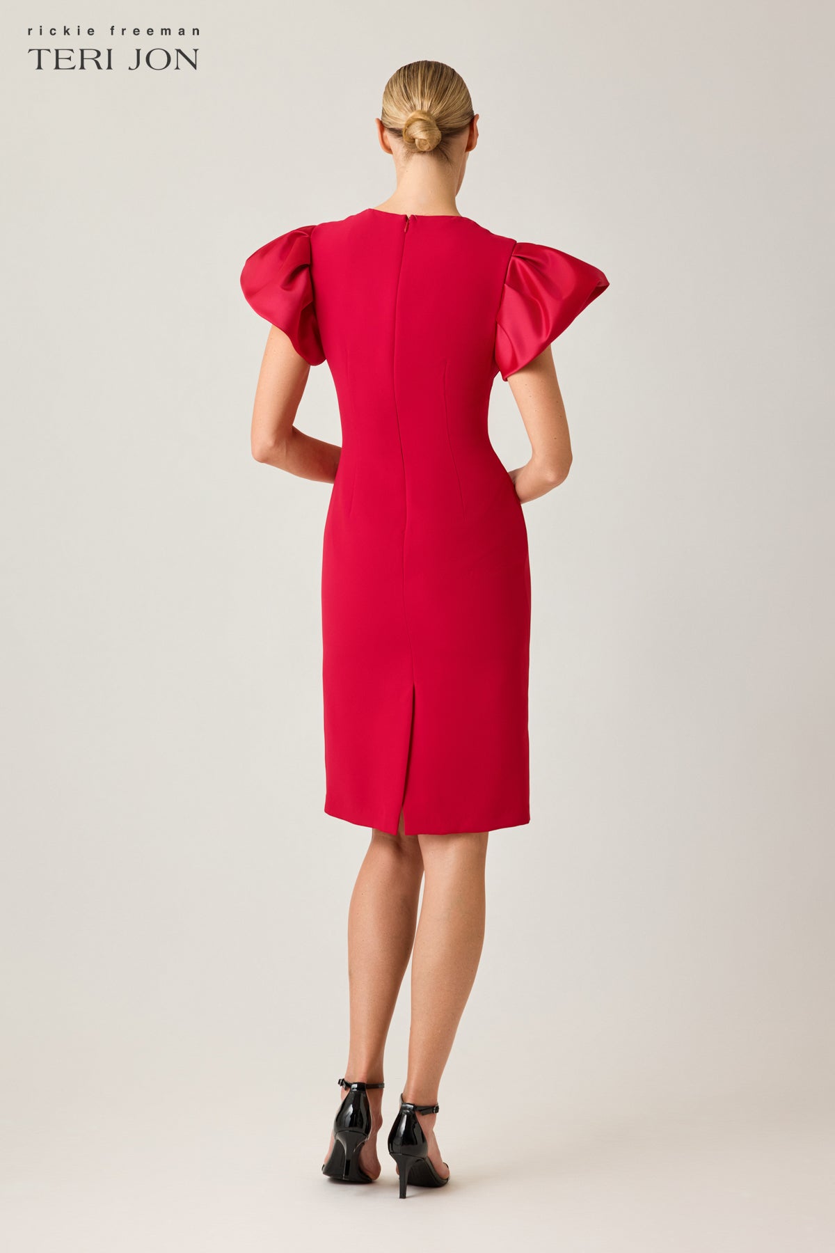 sheath dresses for women Teri Jon Crepe Sheath Dress With Satin Flounce Short Sleeves Size 22