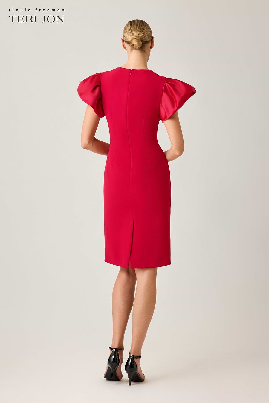 Teri Jon Crepe Sheath Dress With Satin Flounce Short Sleeves Size 22 Teri Jon Crepe Sheath Dress With Satin Flounce Short Sleeves Size 22
