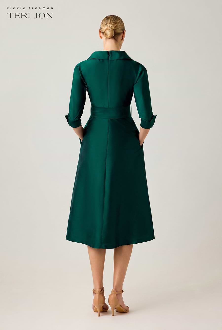 teri jon shirt dress Metallic Jacquard Shirtdress sleeves Belt ties at the waist A Teri Jon Metallic Jacquard Shirt