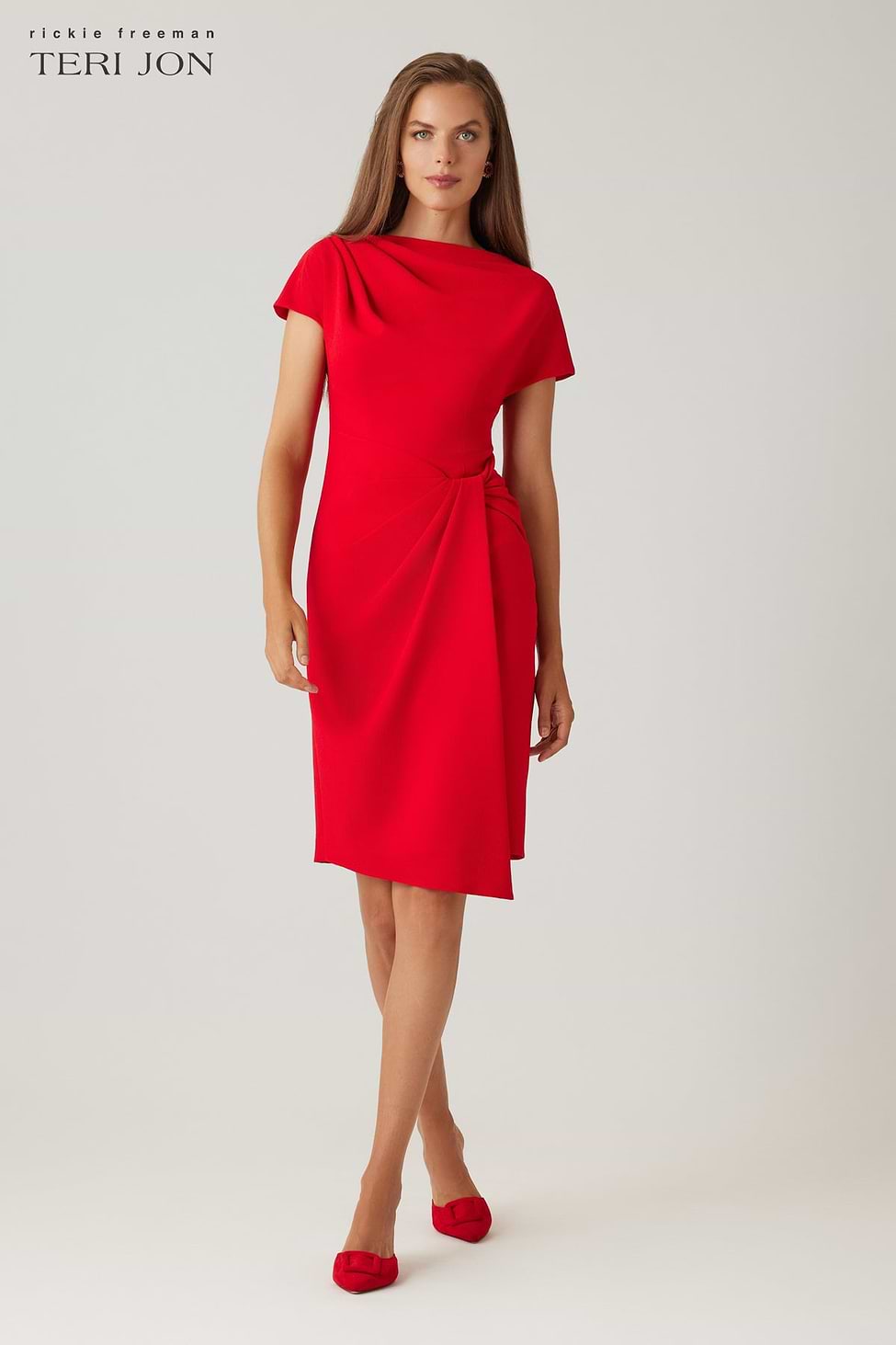 Teri Jon Crepe Cap Sleeve Sarong Dress Size 4