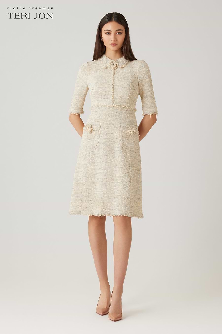 metallic tweed dress Sail to Sable NAVY Metallic Tweed Short Sleeve Shift Dress NAVY / L / H2522