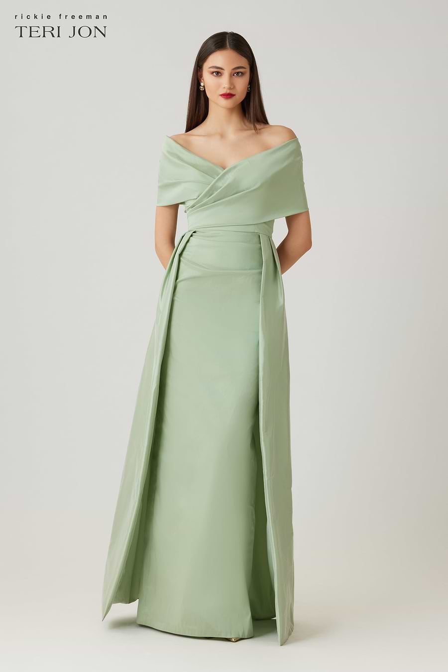 Taffeta Off The Shoulder Overlay Skirt Gown – Terijon.com Taffeta Off The Shoulder Overlay Skirt Gown – Terijon.com