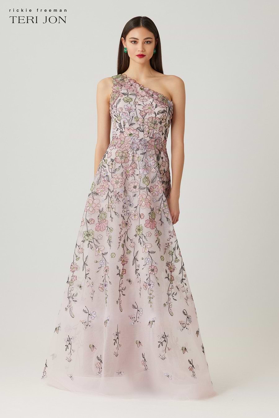 Floral Embroidered Tulle One Shoulder Gown – Terijon.com Floral Embroidered Tulle One Shoulder Gown – Terijon.com