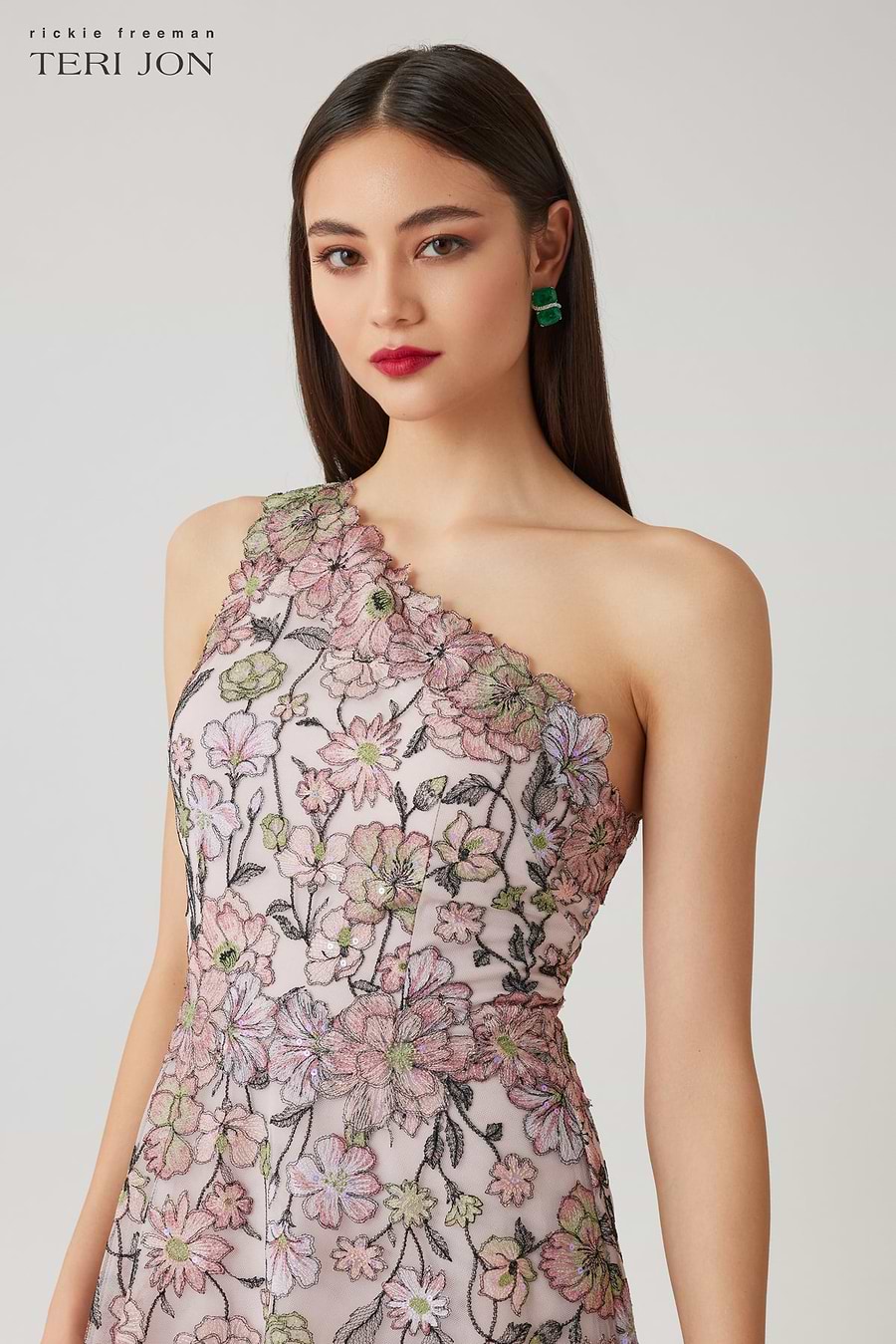 Floral Embroidered Tulle One Shoulder Gown Terijon.com Floral Embroidered Tulle One Shoulder Gown Terijon.com