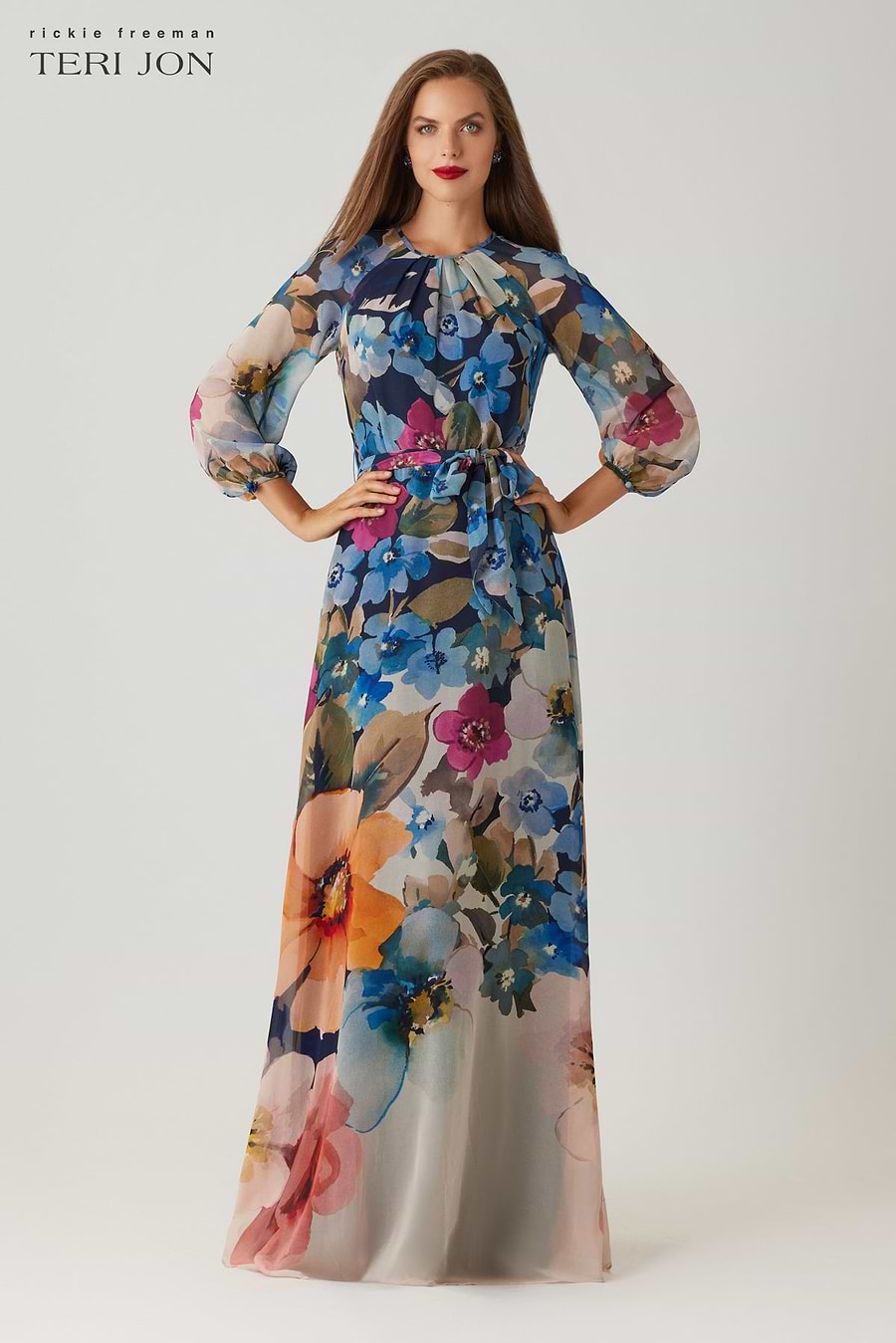 chiffon elegant print dress Chiffon Floral Print Maxi Gown – Terijon.com