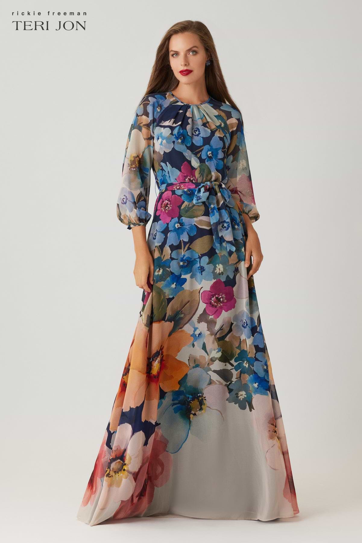 Chiffon Floral Print Maxi Gown – Terijon.com