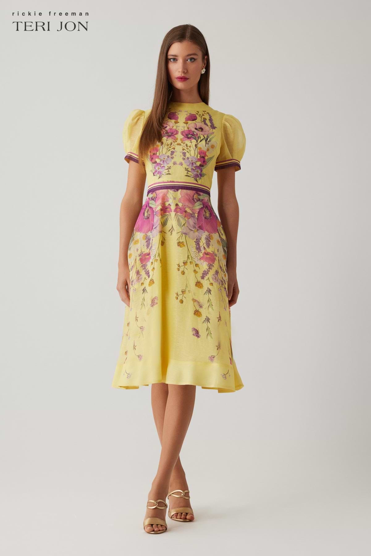 Silk Linen Short Sleeve Floral Print Dress – Terijon.com