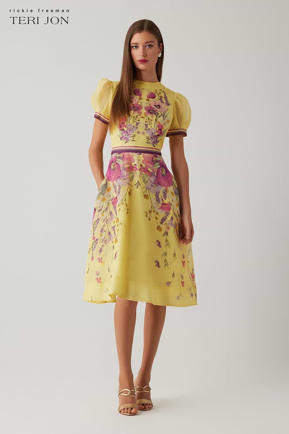 Silk Linen Short Sleeve Floral Print Dress  Terijon.com