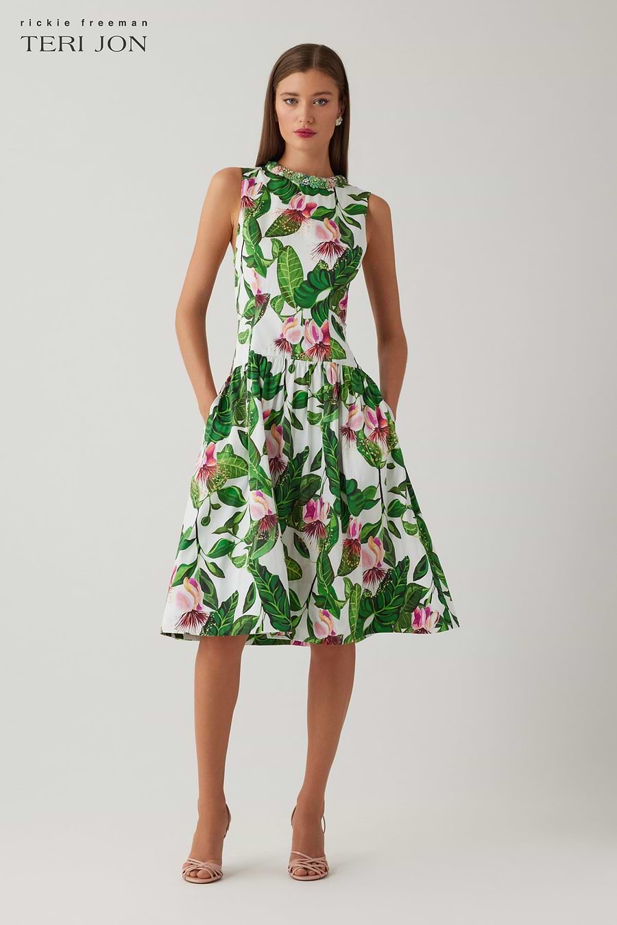 drop waist cotton dress Women's Sunflower Drop Waist Square Neck Embroidered Cotton Maxi Dress S/M/L/Customize Garden Green Floral MEAN BLVD S / Garden Green / Floral