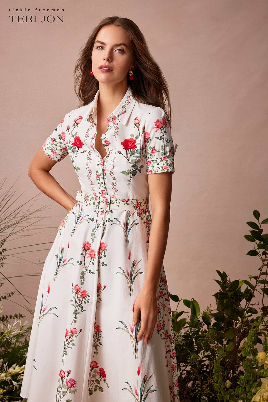 cotton shirtwaist dresses Teri Jon Cotton Shirt Waist Print Dress Size 6