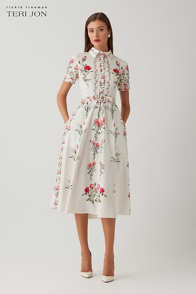 teri jon shirt dress Metallic Jacquard - Gold Dry clean TERI JON - Taffeta Shirt