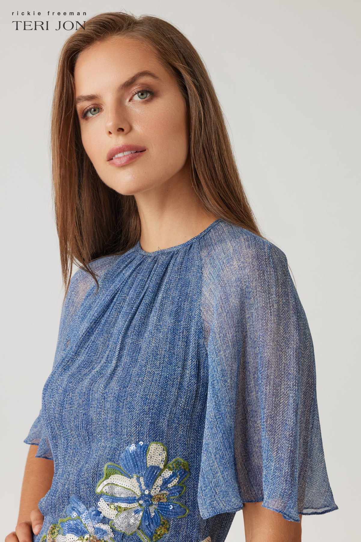 sachin and babi light blue dress Chiffon Dresses with Flutter Sleeves