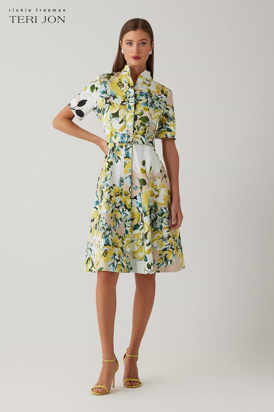 cotton belted dress London Times Women's Floral Belted Shirtdress - White