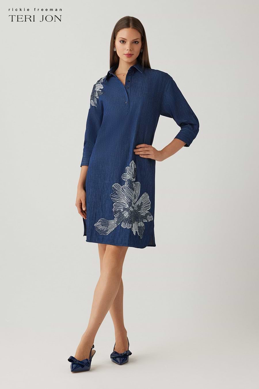 blue jean tunic dress Women's Casual Vintage Denim Shirt Dress Long Sleeve Raw Edge Loose Button Down Knee Length Jean Dress,Dark Blue,S at Amazon Women's Clothing store