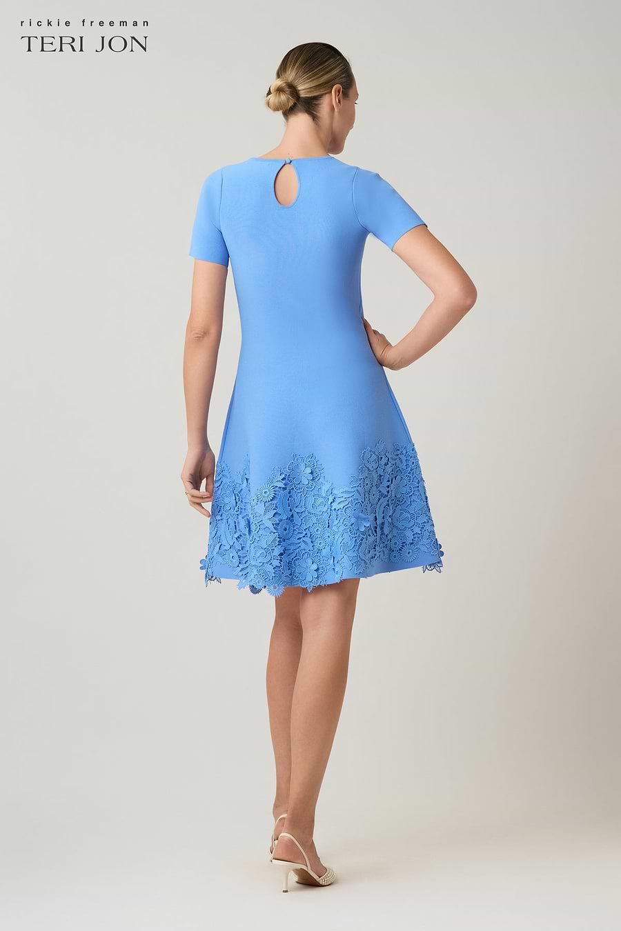 Teri Jon Knit Short Sleeve Lace Hem Dress Size XS