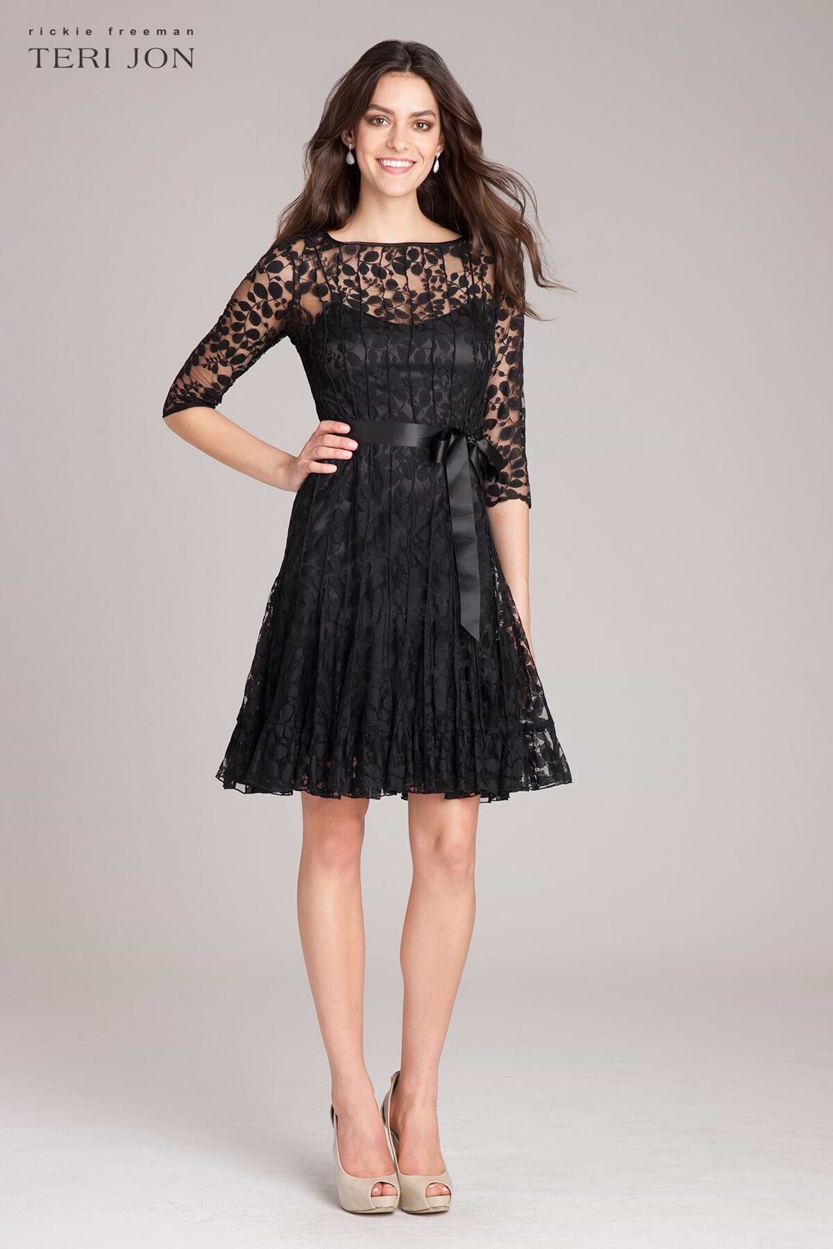 black lace fit and flare dress Rickie Freeman For Teri Jon Lace Cocktail Dress