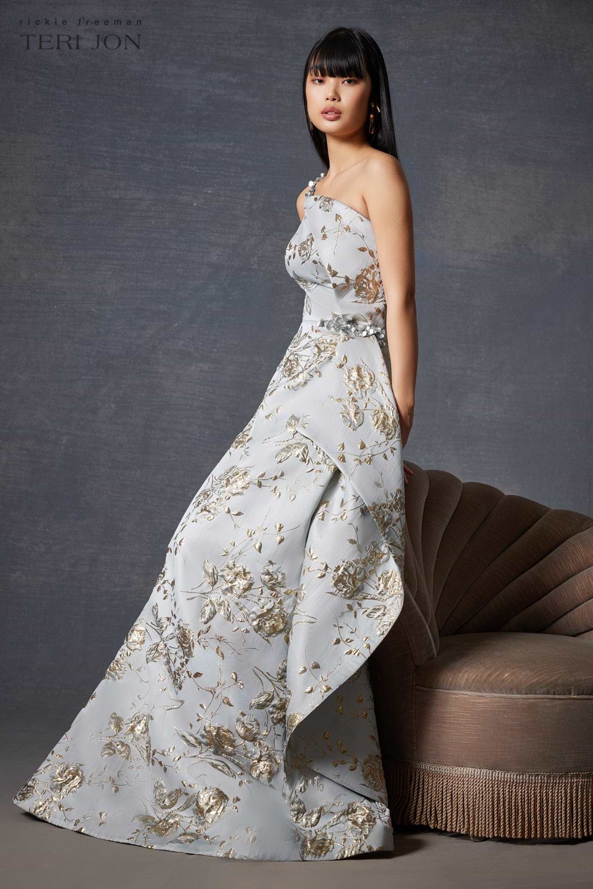 Metallic Jacquard Beaded Gown Metallic Jacquard Beaded Gown