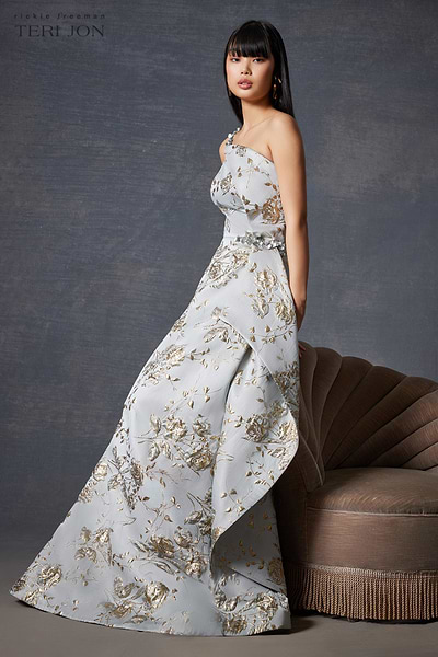 Metallic Jacquard Beaded Gown – Terijon.com