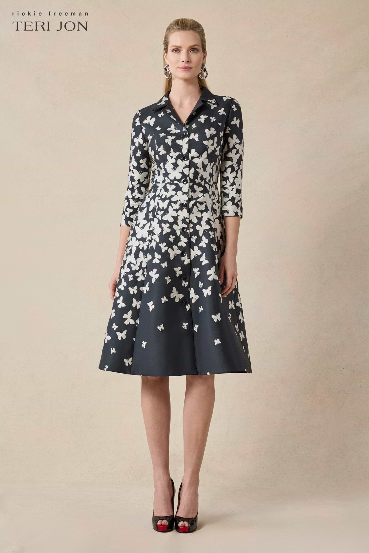 Mikado Butterfly Pattern Coat Dress  Terijon.com