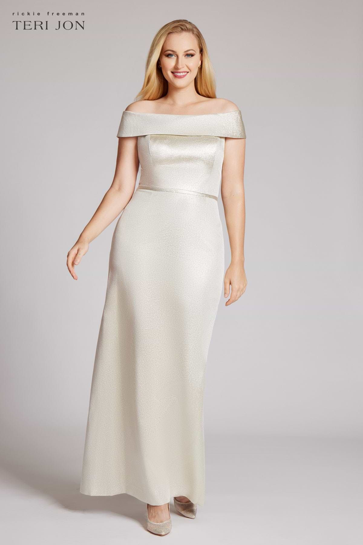 Teri Jon Jacquard Off The Shoulder Column Gown Size 10