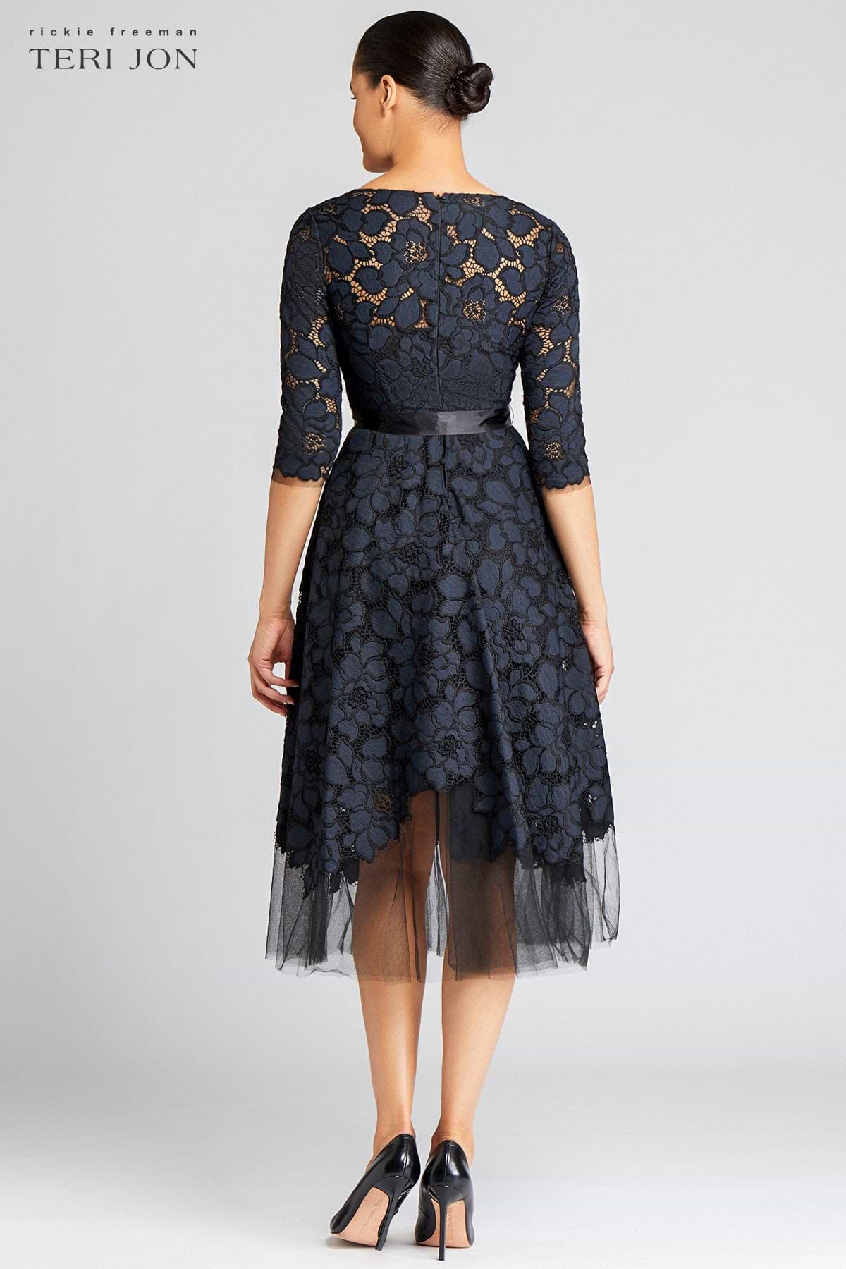 3/4 Sleeve Lace and Tulle Fit And Flare Dress | Teri Jon  Terijon.com