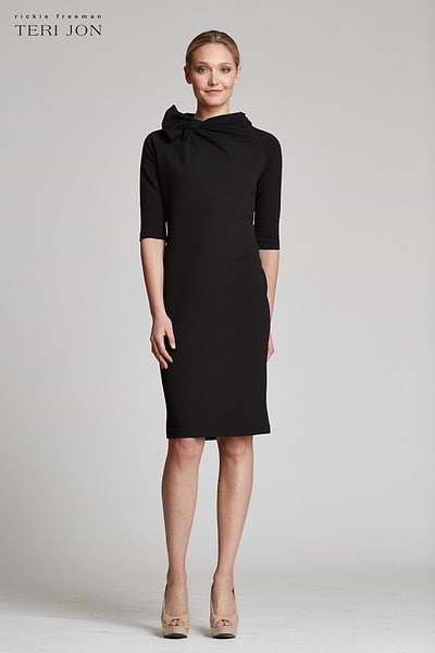 3/4 Sleeve Bow Neck Sheath Dress Terijon.com 3/4 Sleeve Bow Neck Sheath Dress Terijon.com
