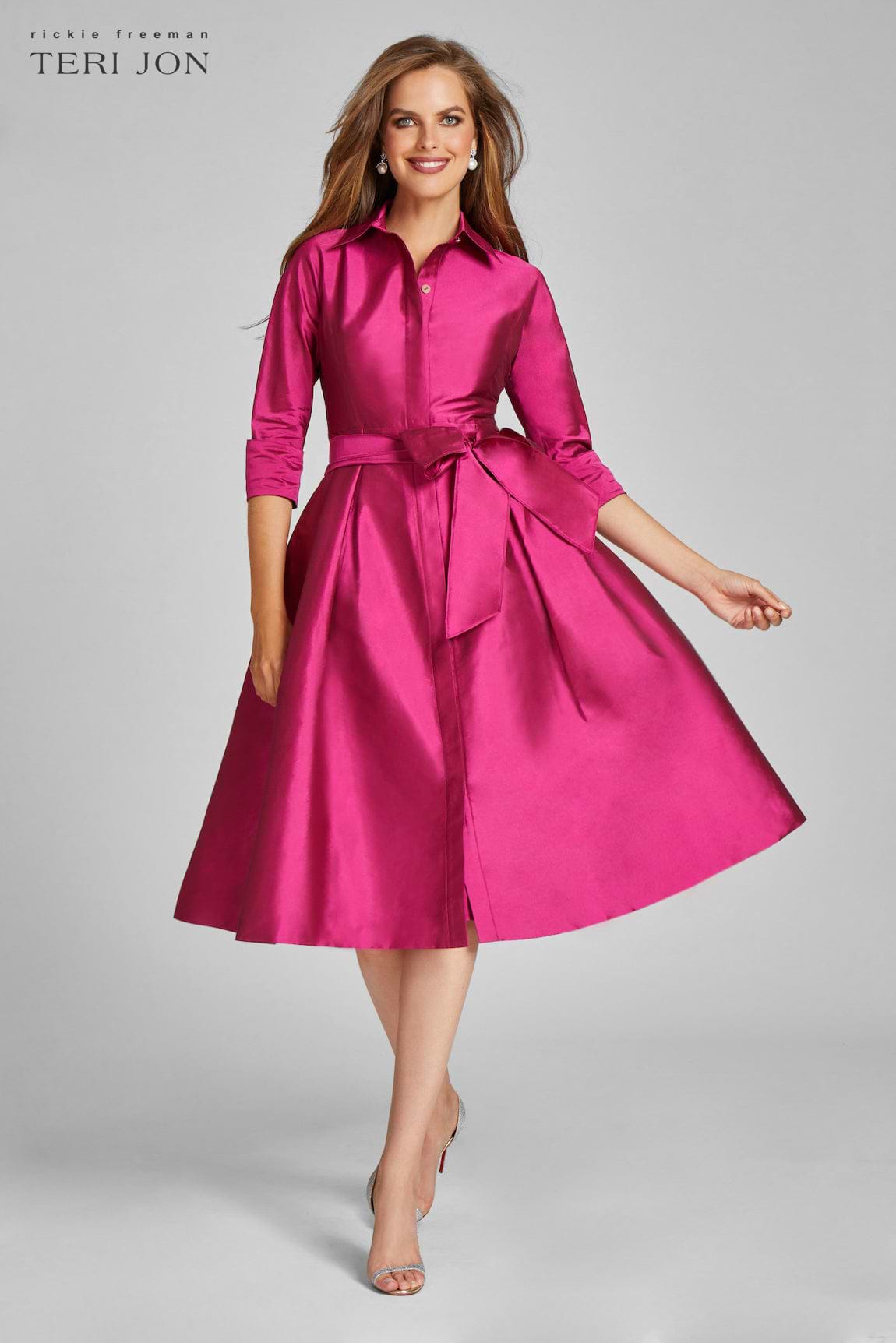 Teri Jon Taffeta Shirt Dress - Hot Pink - 10 Teri Jon Taffeta Shirt Dress - Hot Pink - 10