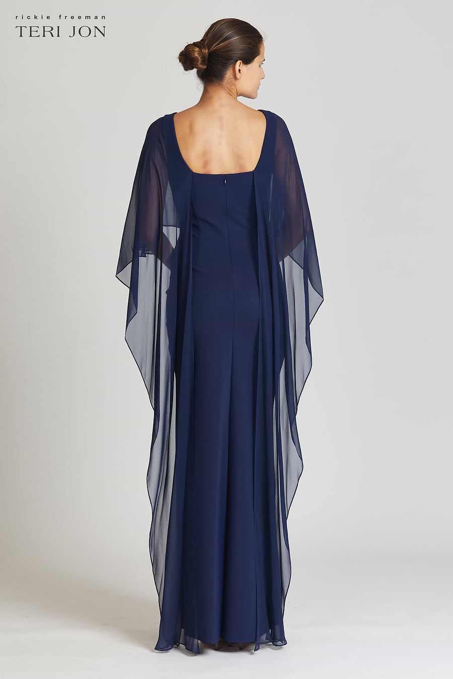 teri jon by rickie freeman scuba gown chiffon overlay dress Teri Jon by Rickie Freeman Women's Blue Silk Scuba Chiffon Overlay Dress Sz 6
