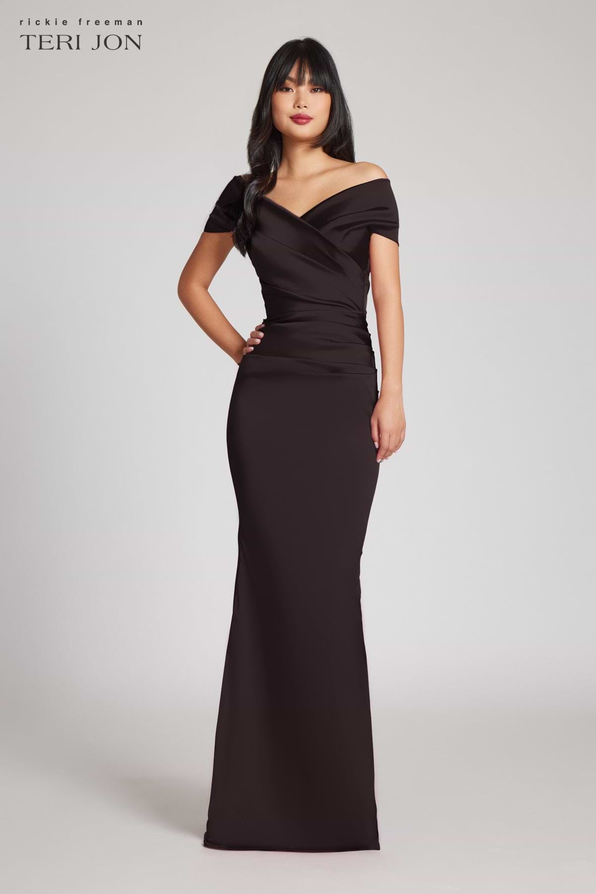 Off The Shoulder Stretch Satin Gown Terijon.com Off The Shoulder Stretch Satin Gown Terijon.com