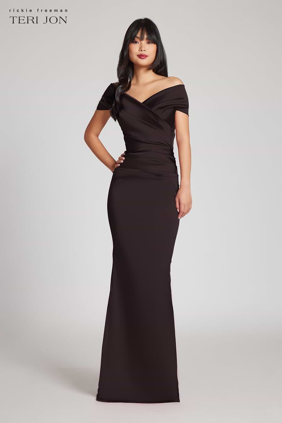 Off The Shoulder Stretch Satin Gown Terijon.com Off The Shoulder Stretch Satin Gown Terijon.com