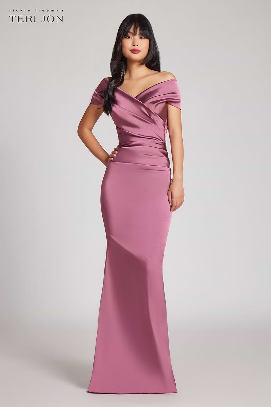 Teri Jon Off The Shoulder Stretch Satin Gown Size 4 Teri Jon Off The Shoulder Stretch Satin Gown Size 4