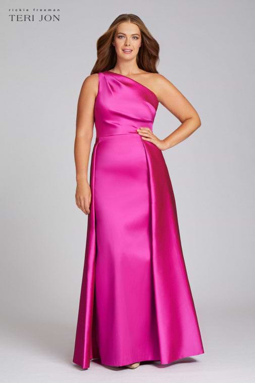 Teri Jon by Rickie Freeman Women's One-Shoulder Satin Gown - Hot Pink - Size 16 Teri Jon by Rickie Freeman Women's One-Shoulder Satin Gown - Hot Pink - Size 16