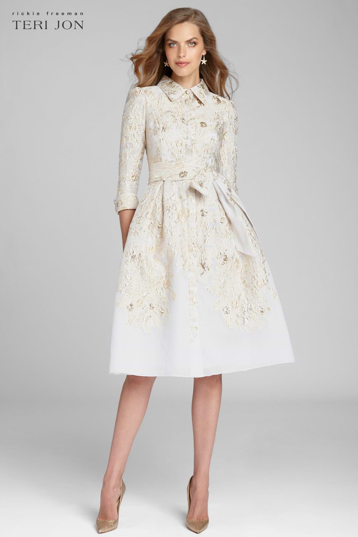 Teri Jon By Rickie Freeman Women's Metallic Jacket Dress - Gold - Size 2